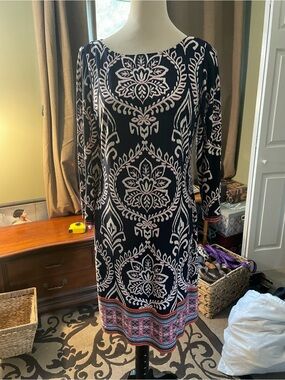 bow neck long sleeve shift dress vince camuto Vince Camuto Bow-Neck Satin Shift Dress - Bronze